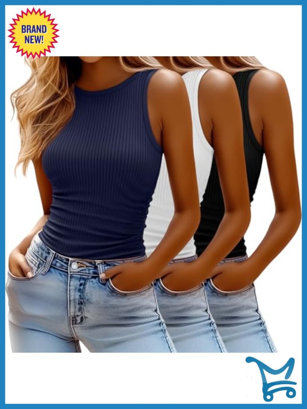 Xaatren 3 Pack Women's Ribbed Tank Tops High Neck Racerback Slimming Ruched Tops